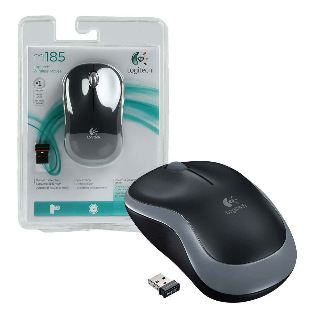Chuột không dây Logitech M185 Wireless (màu xám)